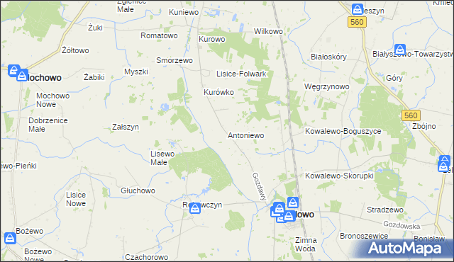 mapa Antoniewo gmina Gozdowo, Antoniewo gmina Gozdowo na mapie Targeo