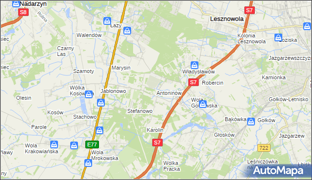 mapa Antoninów gmina Piaseczno, Antoninów gmina Piaseczno na mapie Targeo