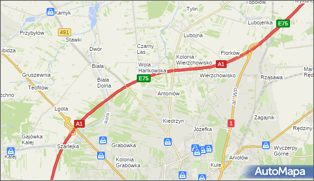 mapa Antoniów gmina Mykanów, Antoniów gmina Mykanów na mapie Targeo