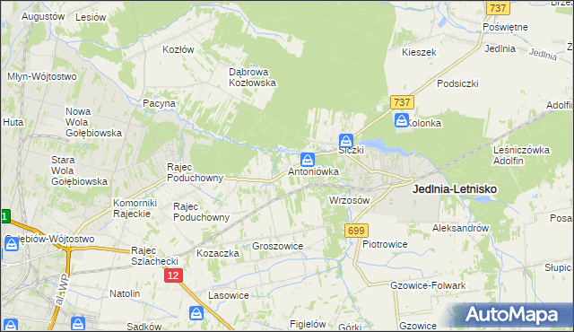 mapa Antoniówka gmina Jedlnia-Letnisko, Antoniówka gmina Jedlnia-Letnisko na mapie Targeo