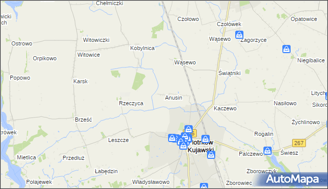 mapa Anusin gmina Piotrków Kujawski, Anusin gmina Piotrków Kujawski na mapie Targeo