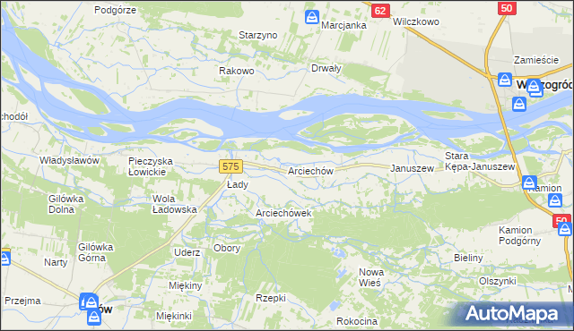mapa Arciechów gmina Iłów, Arciechów gmina Iłów na mapie Targeo