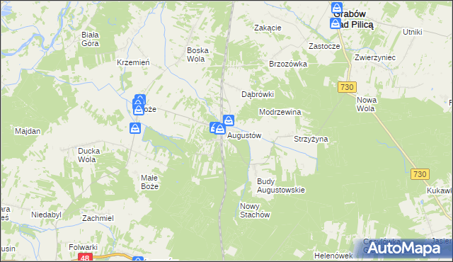 mapa Augustów gmina Grabów nad Pilicą, Augustów gmina Grabów nad Pilicą na mapie Targeo