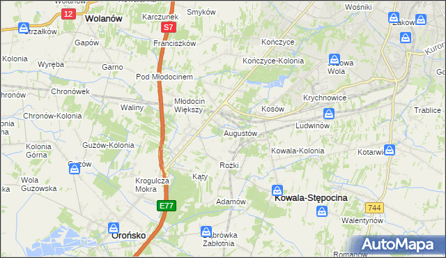 mapa Augustów gmina Kowala, Augustów gmina Kowala na mapie Targeo