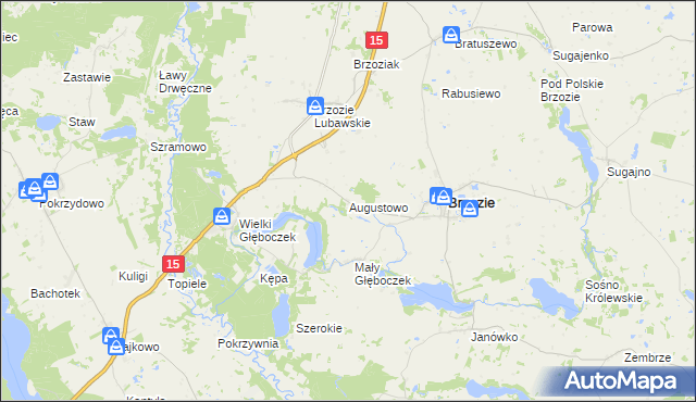 mapa Augustowo gmina Brzozie, Augustowo gmina Brzozie na mapie Targeo