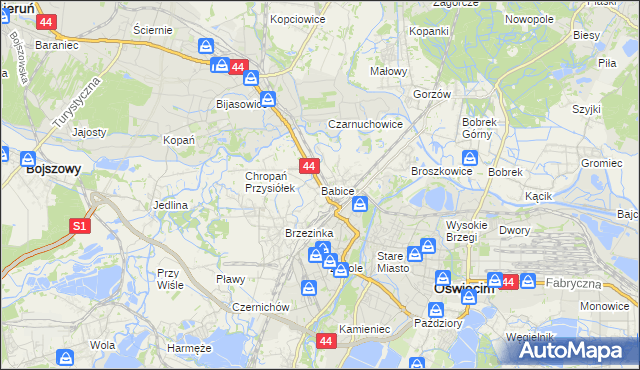 mapa Babice gmina Oświęcim, Babice gmina Oświęcim na mapie Targeo