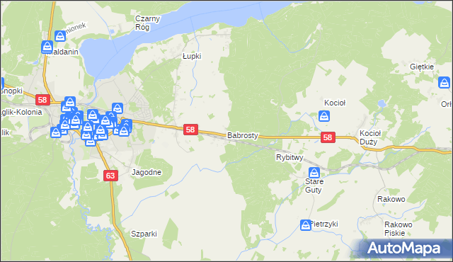 mapa Babrosty, Babrosty na mapie Targeo