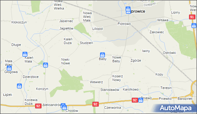 mapa Baby gmina Dąbrowice, Baby gmina Dąbrowice na mapie Targeo