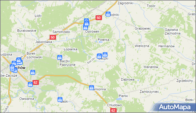 mapa Baczki gmina Łochów, Baczki gmina Łochów na mapie Targeo