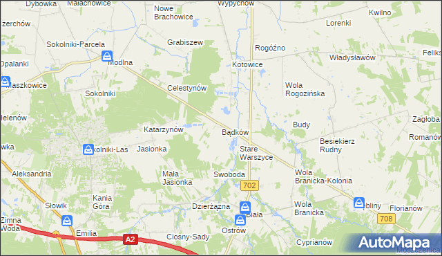 mapa Bądków gmina Zgierz, Bądków gmina Zgierz na mapie Targeo