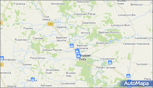 mapa Bądkowo Kościelne, Bądkowo Kościelne na mapie Targeo