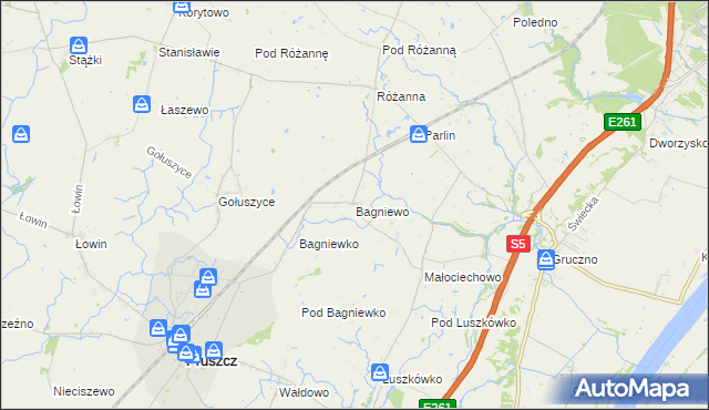 mapa Bagniewo gmina Pruszcz, Bagniewo gmina Pruszcz na mapie Targeo