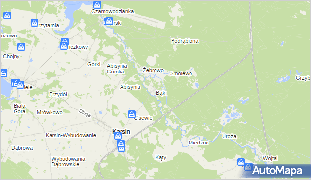 mapa Bąk gmina Karsin, Bąk gmina Karsin na mapie Targeo