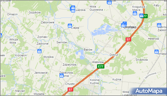 mapa Bąków gmina Orońsko, Bąków gmina Orońsko na mapie Targeo