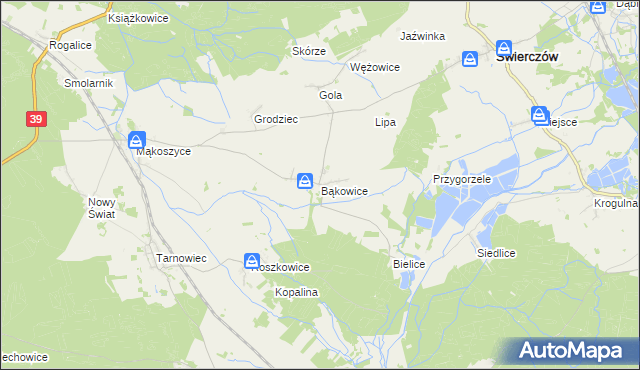 mapa Bąkowice, Bąkowice na mapie Targeo
