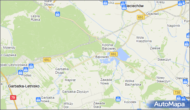 mapa Bąkowiec gmina Garbatka-Letnisko, Bąkowiec gmina Garbatka-Letnisko na mapie Targeo