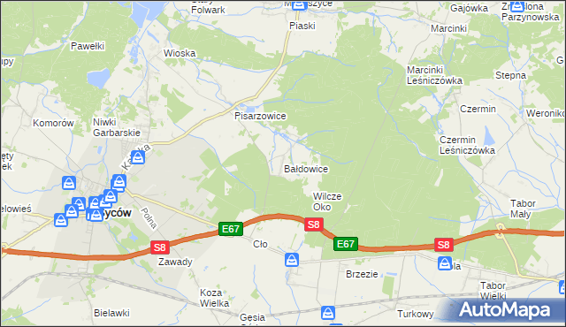 mapa Bałdowice, Bałdowice na mapie Targeo
