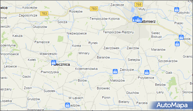 mapa Baranów gmina Skalbmierz, Baranów gmina Skalbmierz na mapie Targeo