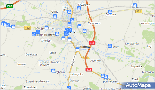 mapa Baranów powiat kępiński, Baranów powiat kępiński na mapie Targeo