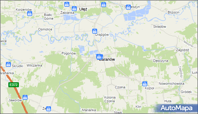 mapa Baranów powiat puławski, Baranów powiat puławski na mapie Targeo