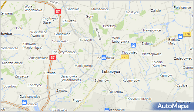 mapa Baranówka gmina Kocmyrzów-Luborzyca, Baranówka gmina Kocmyrzów-Luborzyca na mapie Targeo