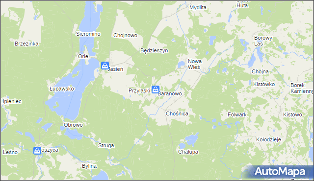 mapa Baranowo gmina Parchowo, Baranowo gmina Parchowo na mapie Targeo