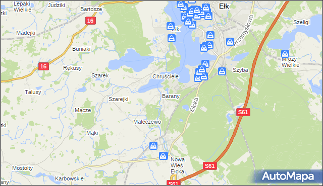 mapa Barany gmina Ełk, Barany gmina Ełk na mapie Targeo
