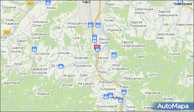 mapa Barcice gmina Stary Sącz, Barcice gmina Stary Sącz na mapie Targeo