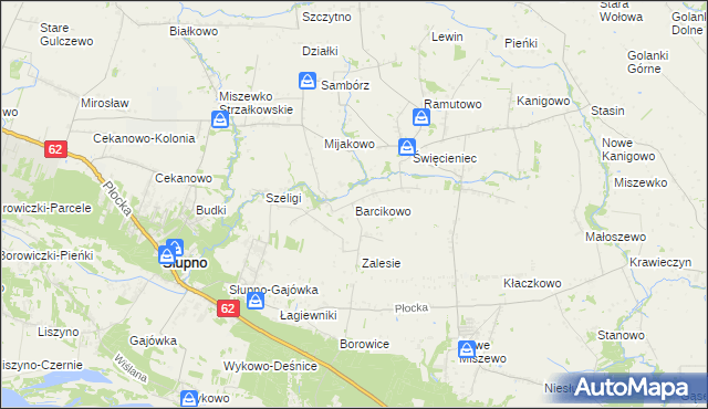 mapa Barcikowo gmina Słupno, Barcikowo gmina Słupno na mapie Targeo