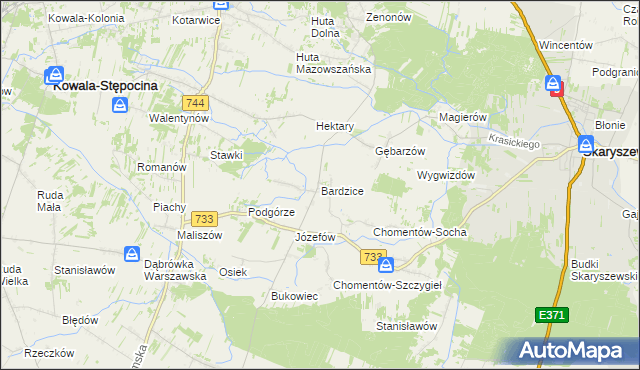 mapa Bardzice, Bardzice na mapie Targeo