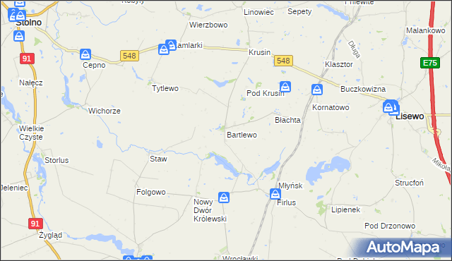 mapa Bartlewo gmina Lisewo, Bartlewo gmina Lisewo na mapie Targeo