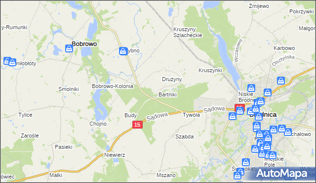 mapa Bartniki gmina Brodnica, Bartniki gmina Brodnica na mapie Targeo