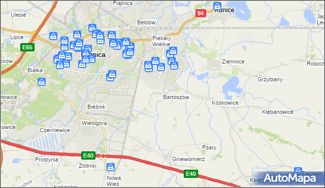 mapa Bartoszów gmina Legnickie Pole, Bartoszów gmina Legnickie Pole na mapie Targeo