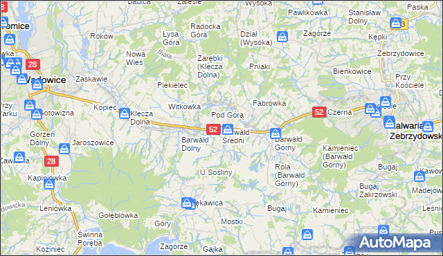 mapa Barwałd Średni, Barwałd Średni na mapie Targeo