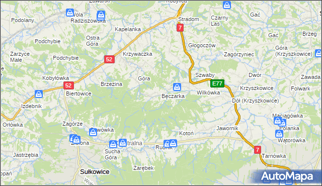 mapa Bęczarka, Bęczarka na mapie Targeo