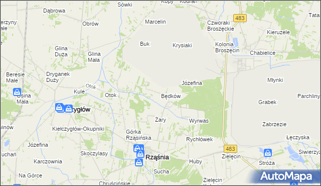 mapa Będków gmina Rząśnia, Będków gmina Rząśnia na mapie Targeo