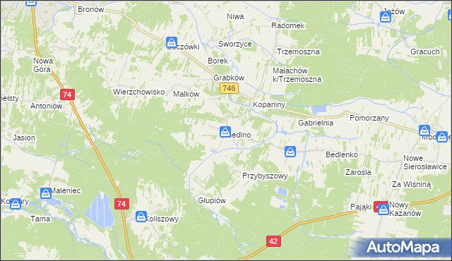 mapa Bedlno gmina Końskie, Bedlno gmina Końskie na mapie Targeo