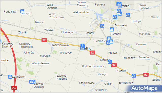 mapa Bedlno powiat kutnowski, Bedlno powiat kutnowski na mapie Targeo