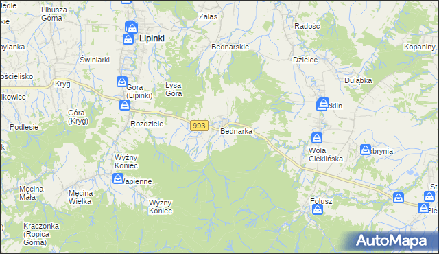 mapa Bednarka gmina Lipinki, Bednarka gmina Lipinki na mapie Targeo