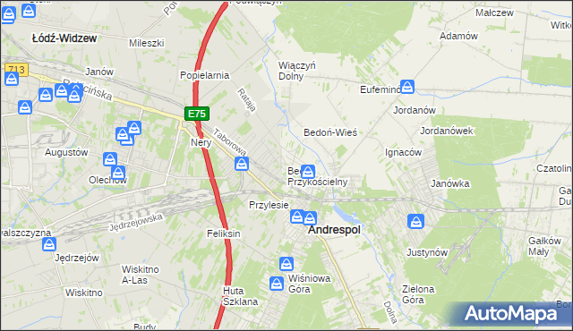 mapa Bedoń Przykościelny, Bedoń Przykościelny na mapie Targeo