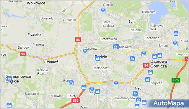 mapa Będzin, Będzin na mapie Targeo