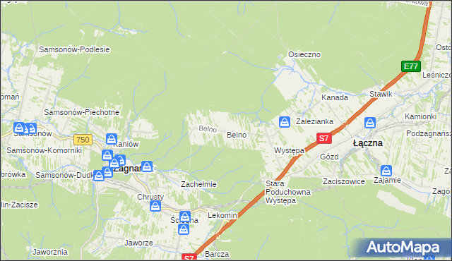 mapa Belno gmina Zagnańsk, Belno gmina Zagnańsk na mapie Targeo