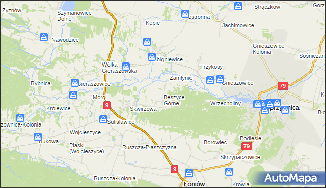 mapa Beszyce Górne, Beszyce Górne na mapie Targeo