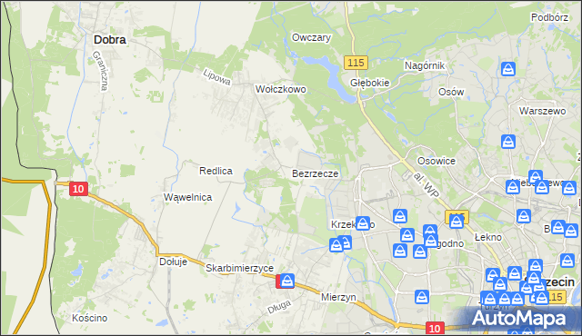 mapa Bezrzecze, Bezrzecze na mapie Targeo