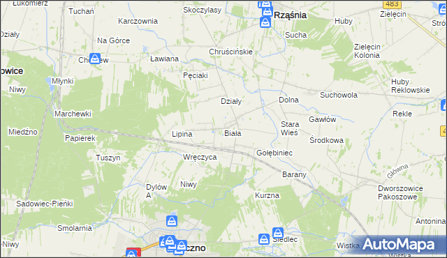 mapa Biała gmina Rząśnia, Biała gmina Rząśnia na mapie Targeo