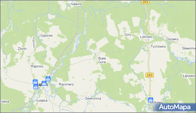 mapa Biała Góra gmina Rąbino, Biała Góra gmina Rąbino na mapie Targeo
