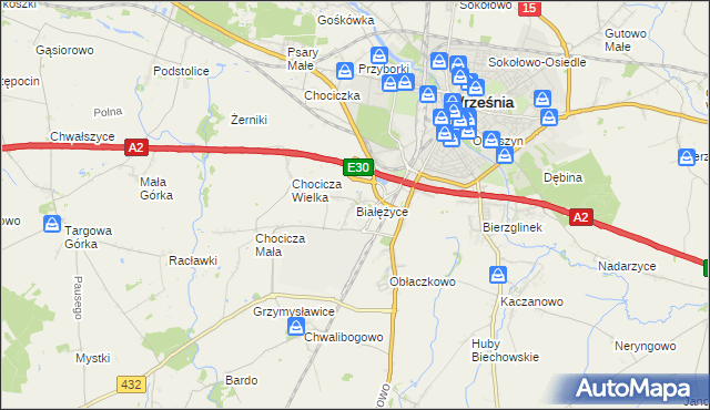mapa Białężyce, Białężyce na mapie Targeo