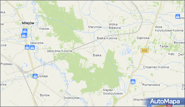 mapa Białka gmina Milejów, Białka gmina Milejów na mapie Targeo