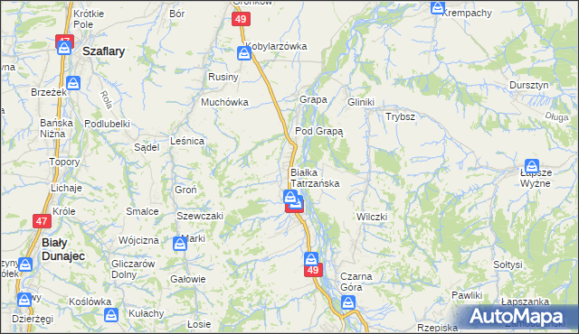 mapa Białka Tatrzańska, Białka Tatrzańska na mapie Targeo