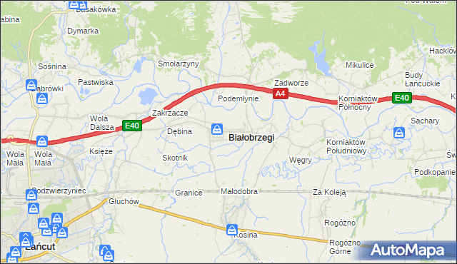 mapa Białobrzegi powiat łańcucki, Białobrzegi powiat łańcucki na mapie Targeo